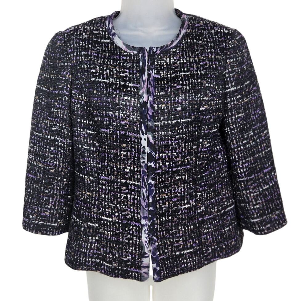 Coldwater Creek Blazer Womens Size XS (4) Tweed Purple Black Hook Closure